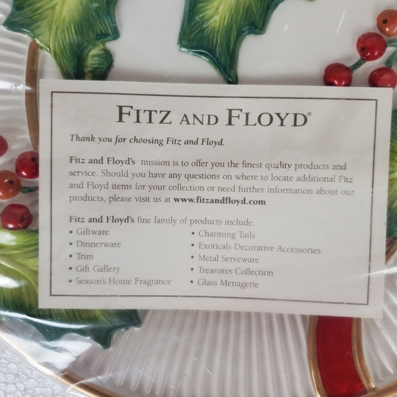 Fitz and Floyd Noel Classique Canape Plate Holly Berries 2004 - Picture 4 of 9